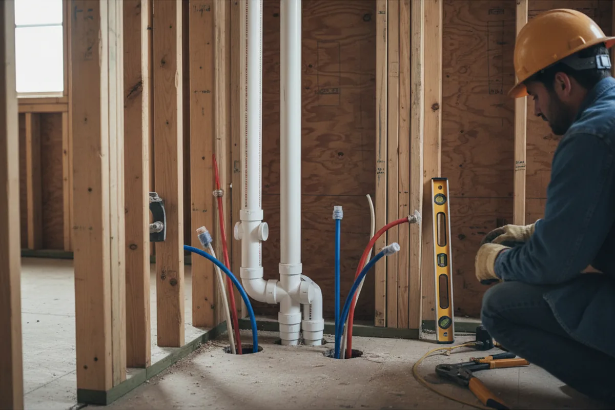 Drain and supply rough-in during Sump Pump Repair in Fredericksburg